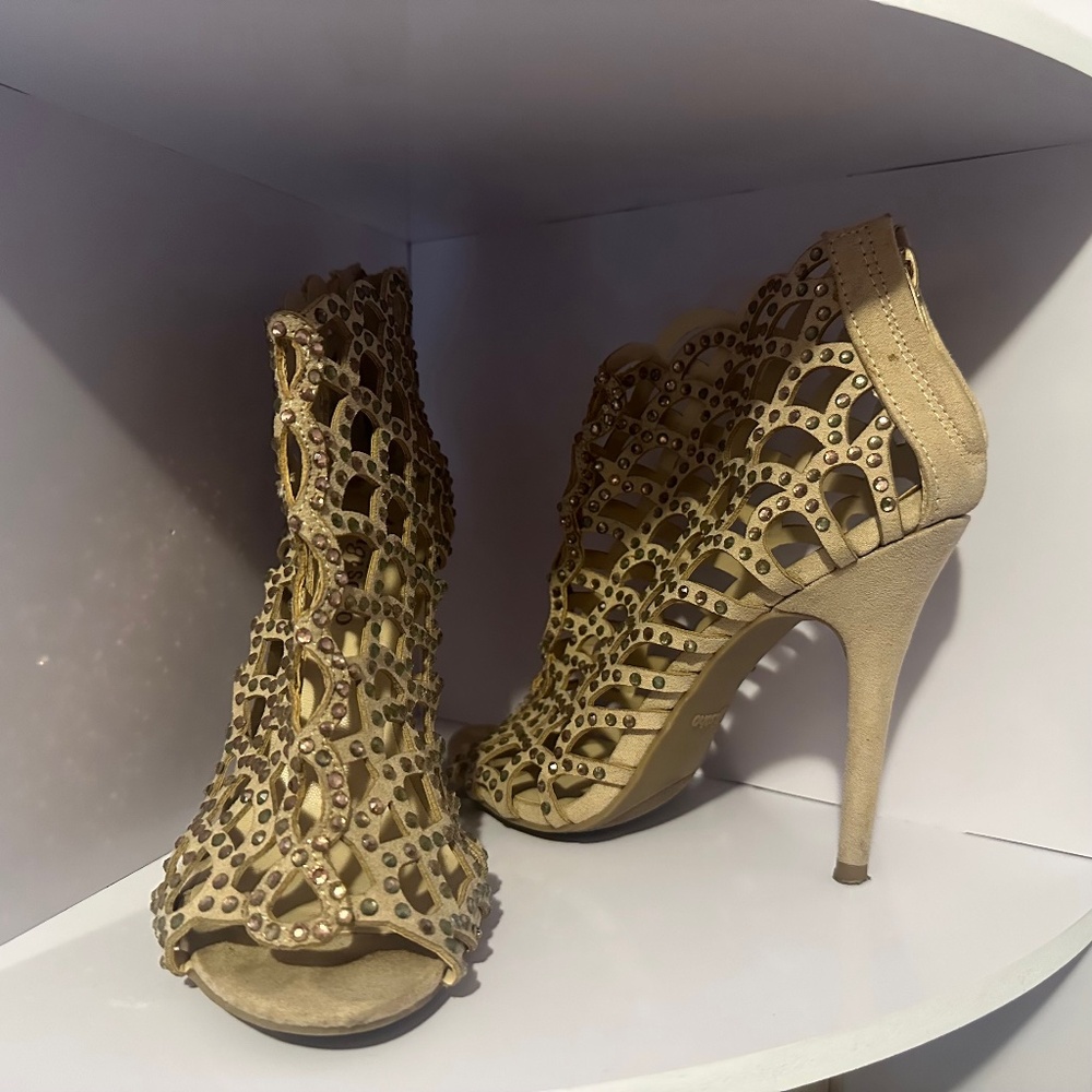 Zigi Soho-  Faux Suede Caged Beige Heels